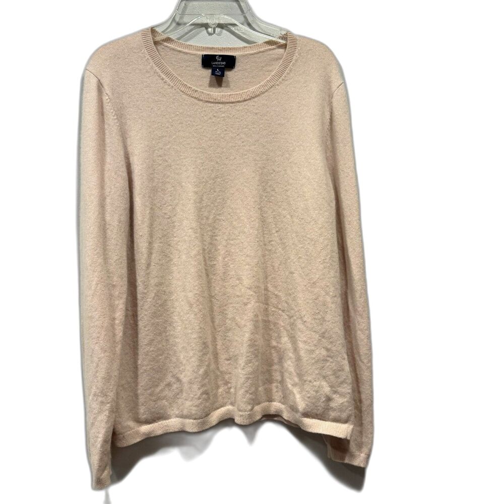 Lands' End Sweater 100% Cashmere Crewneck Light Pink Cozy Women sz Large 14-16